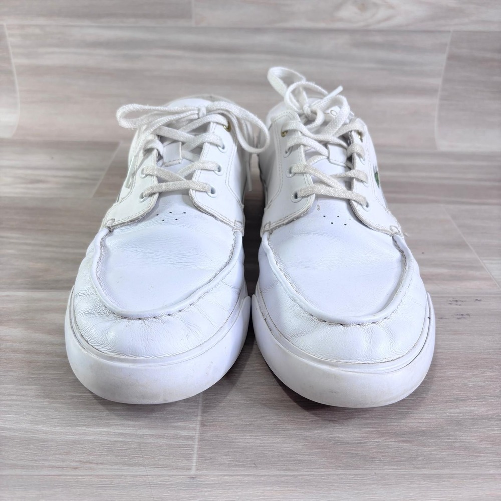Lacoste Bayliss Deck Shoes Mens White Size 9 Lace Up Flat Leather Logo Casual